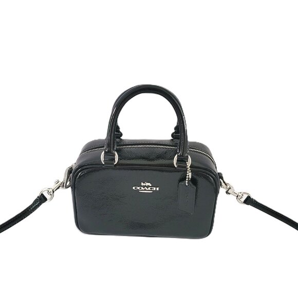 Coach CW190 Satchel Crossbody Crinkled Patent Leather Black Small Handbag - Picture 2 of 7